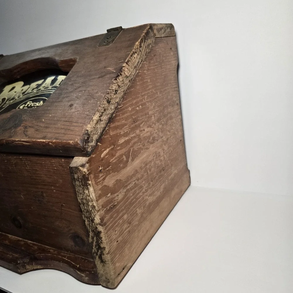 Vtg Wooden Bread Box w/ Fresh Daily Glass Panel  Farmhouse Country Kitchen Read
